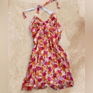 Y2K Studio Y Halter Mini Dress Pink Orange Polka Dot Bubble Print Size 9